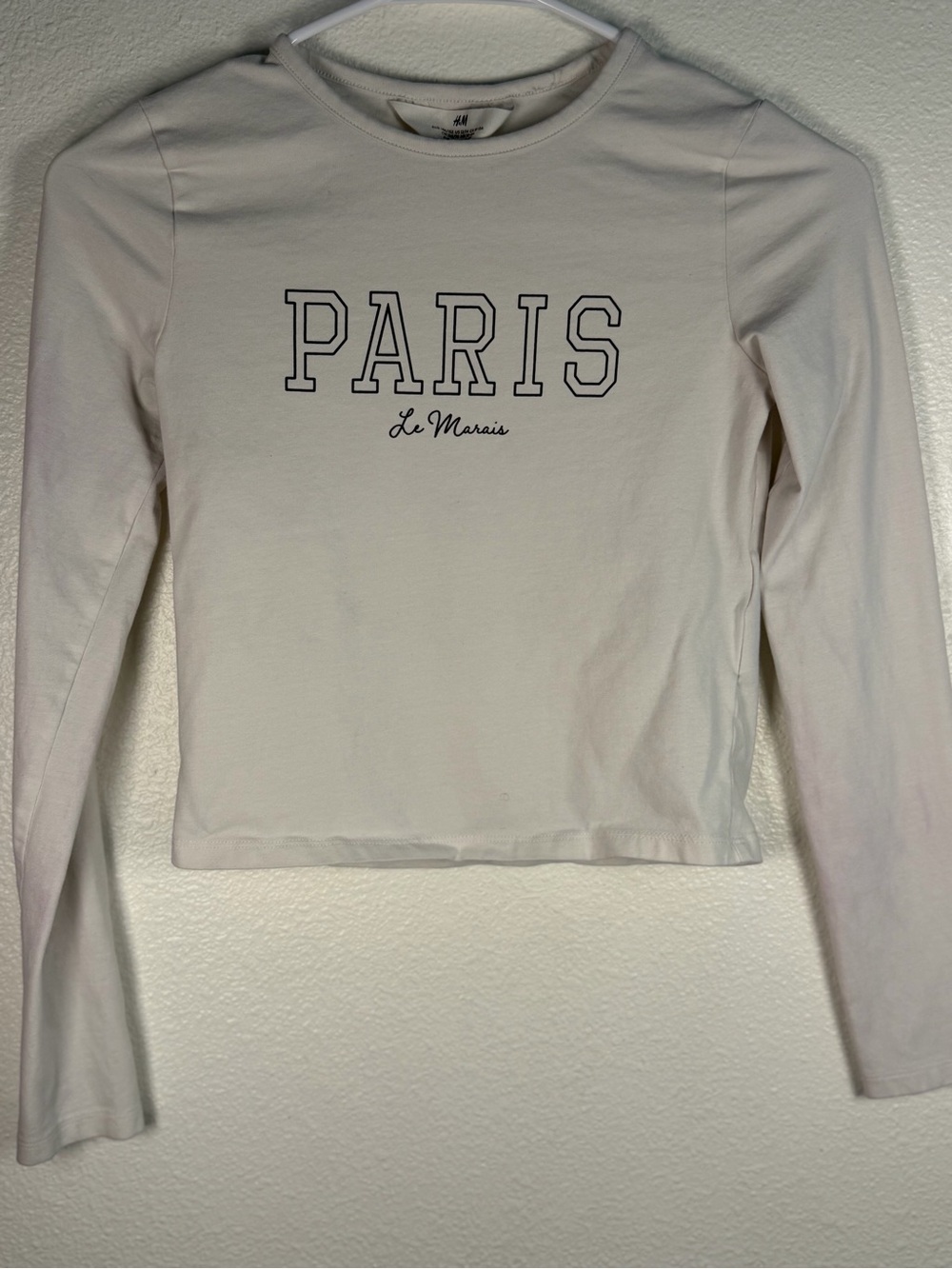 H&M Cream Long-Sleeve Crop Top with 'PARIS' Print